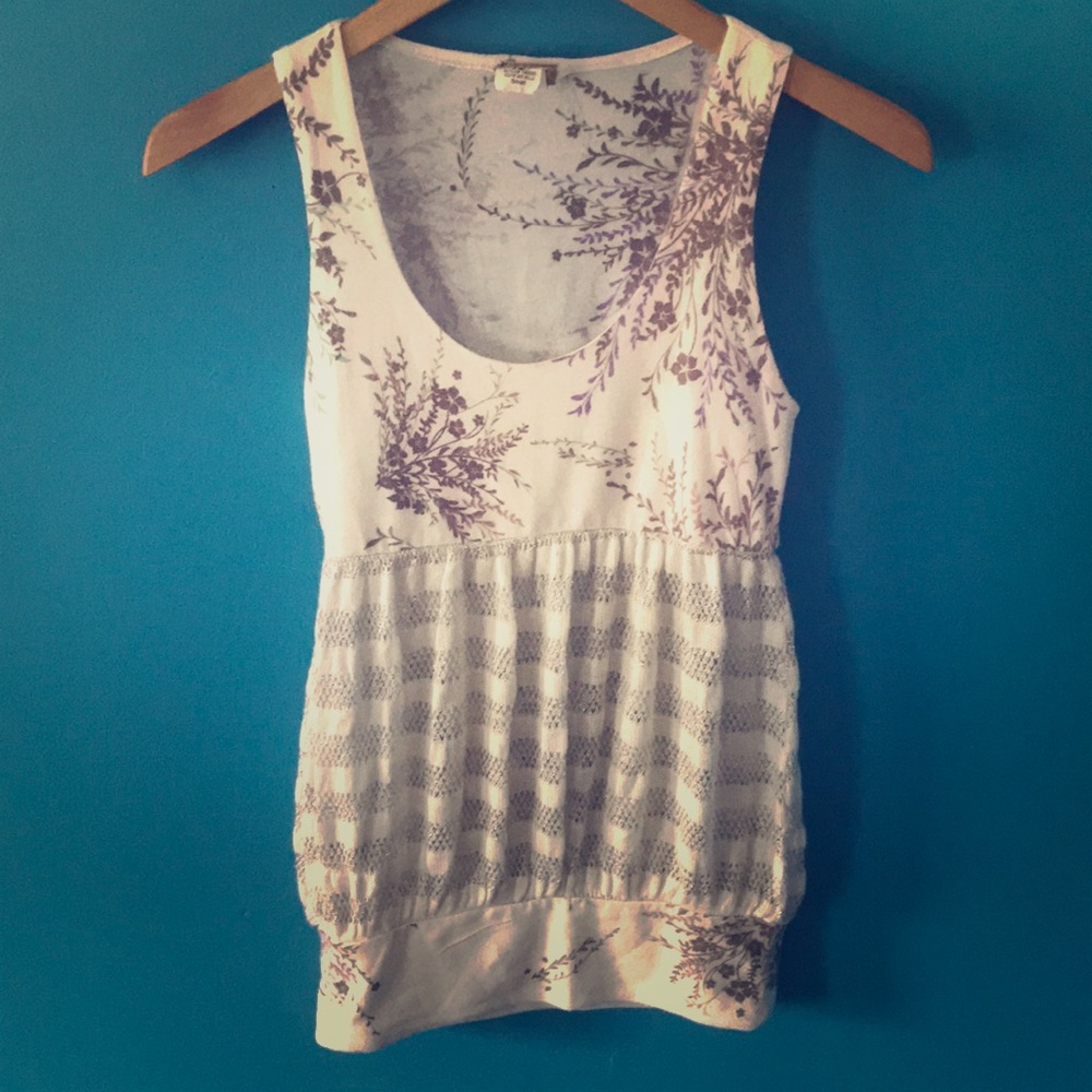 💜 floral & silver striped tank